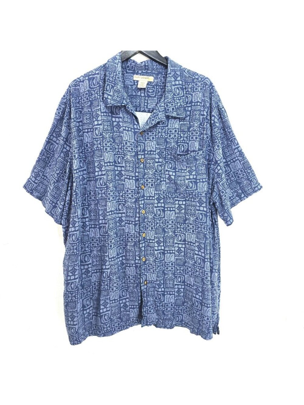 VTG Island Passport Navy Tribal Hawaiian Button Front Shirt Men Size 3XL Tall